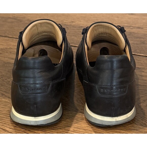 Magnanni Pueblo Black Leather Sneakers Men’s Size 10 Lace Up Tan Lining Dots
